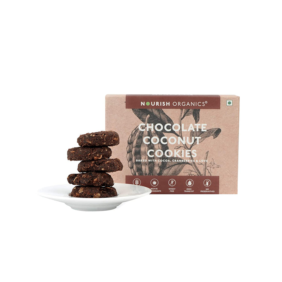 Cookies | Chocolate Coconut Cookies – Gluten-Free, Sugar Free, Lactose Free, Low Calorie, Wheat Free & Fat Free - Nourish Organics – 150gm