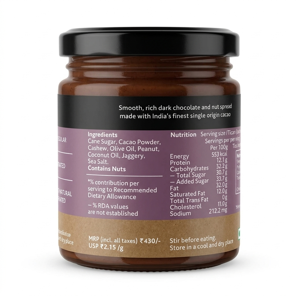 Chocolate Spread | Dark Chocolate Spread - Single Origin – Organic Cacao - Vegan, Dairy Free &amp;amp; Soy Free - Conscious Living– 200gm