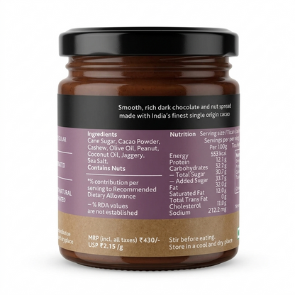 Chocolate Spread | Dark Chocolate Spread - Single Origin – Organic Cacao - Vegan, Dairy Free &amp;amp; Soy Free - Conscious Living– 200gm