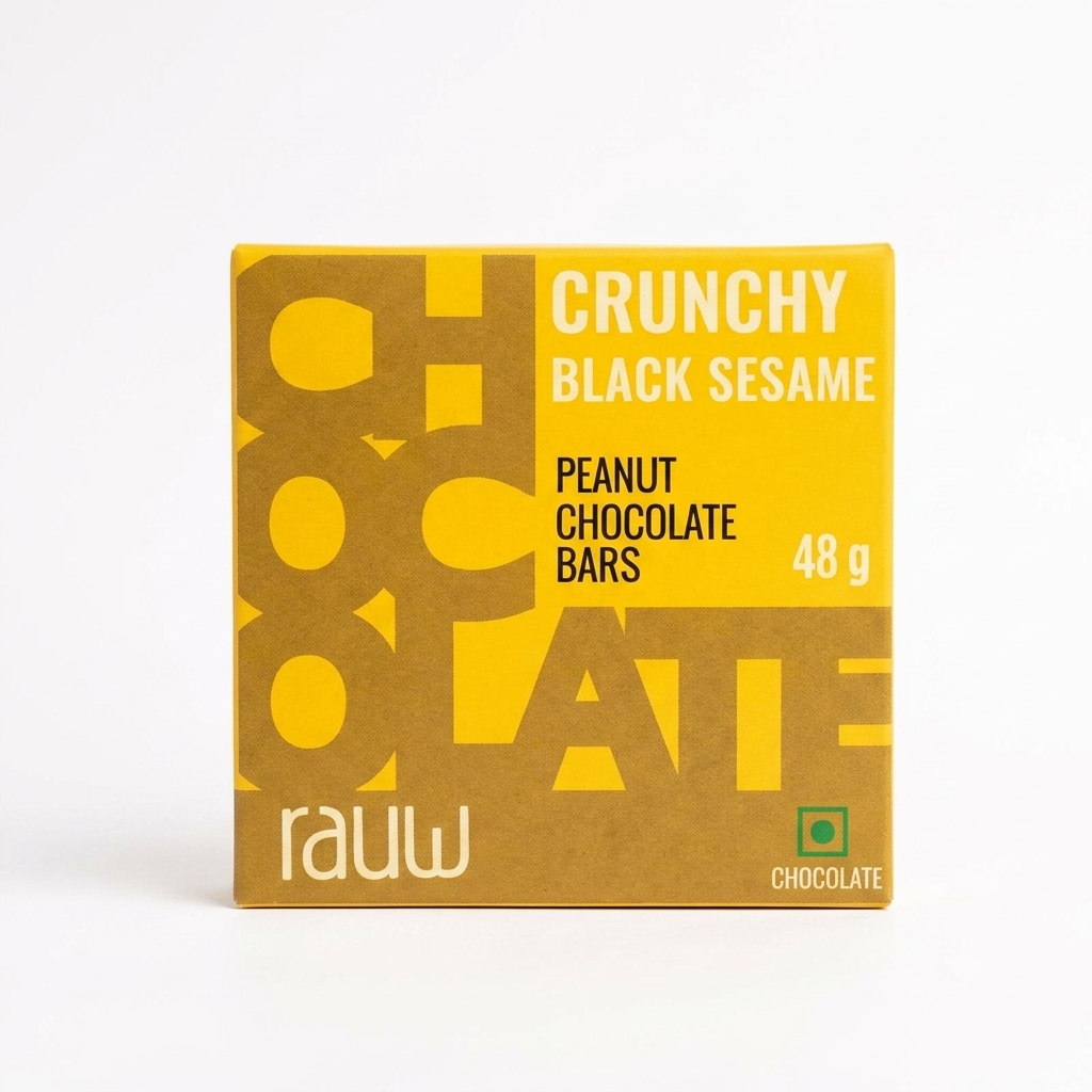 Chocolate | Peanut Chocolate Bars (Crunchy Black Sesame)- 100% Plant Based  - No  Preservative, artificial flavors or emulsifiers - Rauw - 48gm