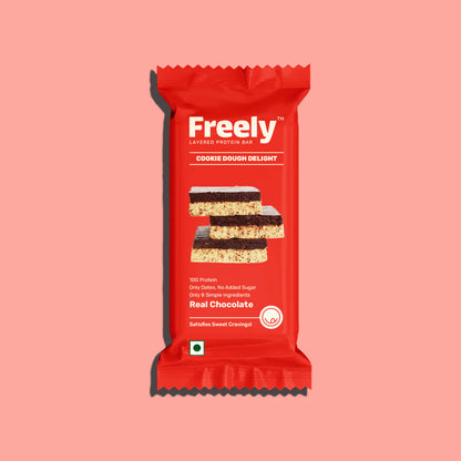 Chocolate Bar | Cookie Dough Delight (Protein Bar) – 10g Protein – Real Chocolate – No Added Artificial Preservatives &amp; No Added Sugar – Freely – 42gm