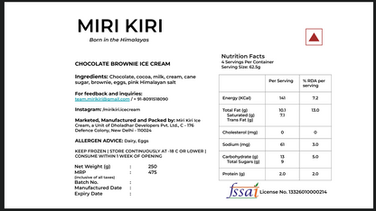 Ice Cream| Chocolate Brownie Ice Cream(Rich, fudgy, velvety) -Handmade Brownie - No Artificial Flavours or Colours - Miri Kiri – 250gm