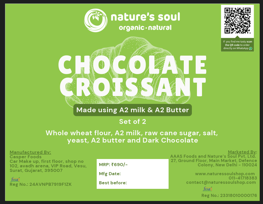 Chocolate Croissant - Made Using A2 Milk &amp; A2 Butter - High In Protein, Fibre And Antioxidants - Nature&