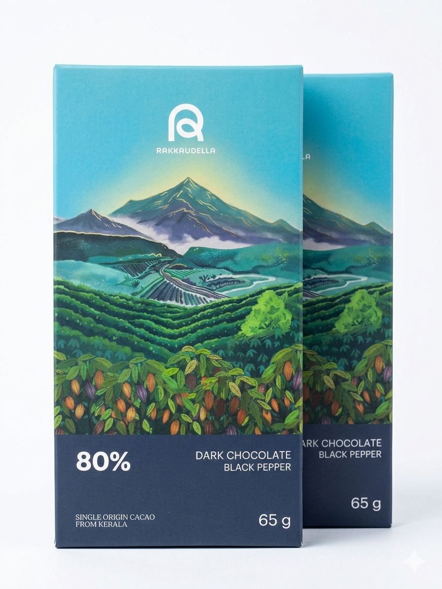 Dark Chocolate| 80% Dark With Black Pepper  Chocolate - Handcrafted Artisan Chocolate - Bean To Bar - Vegan ,No Added Flavour -Rakkaudella- 65gm