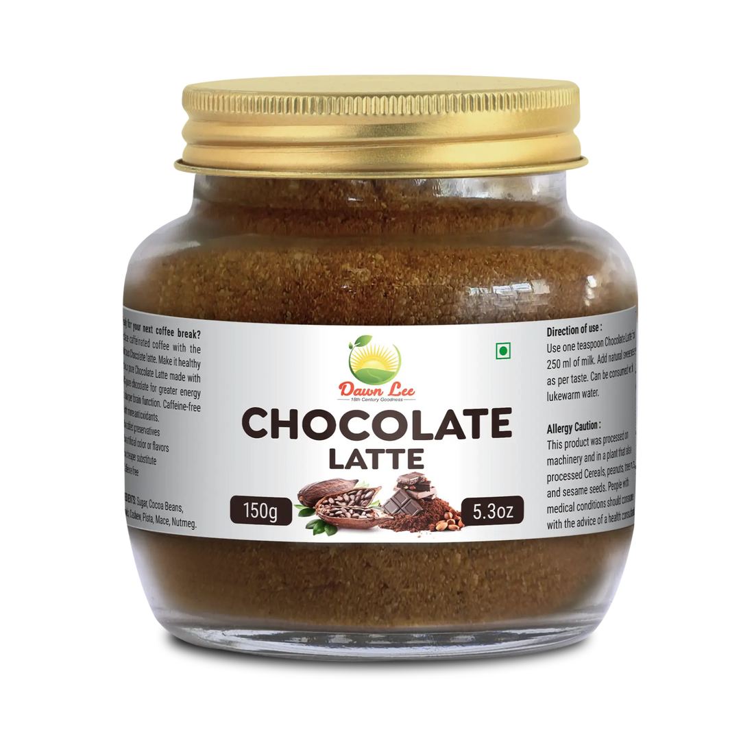 Chocolate Latte | Goodness of Cocoa Beans, Mamra Almonds - Vegan, No Added Preservatives – Dawn Lee – 150gm