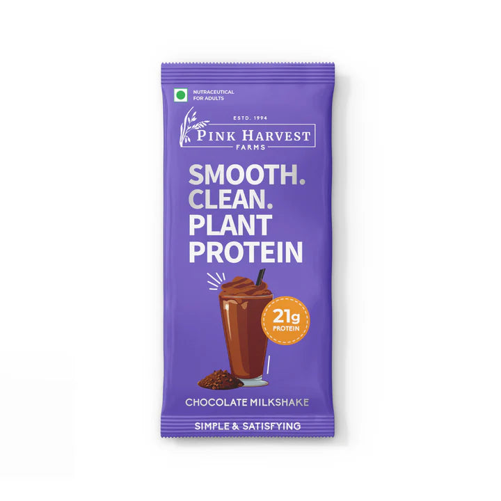 Chocolate Milkshake - Smooth Clean Plant Protein- 21 g Protein- Vegan , Gluten Free - Supports Muscle Growth, Help Avoid Bloat- No Artificial Flavours &amp; Sweeteners, No Gums, No Chalkiness - Pink Harvest – 37 gm