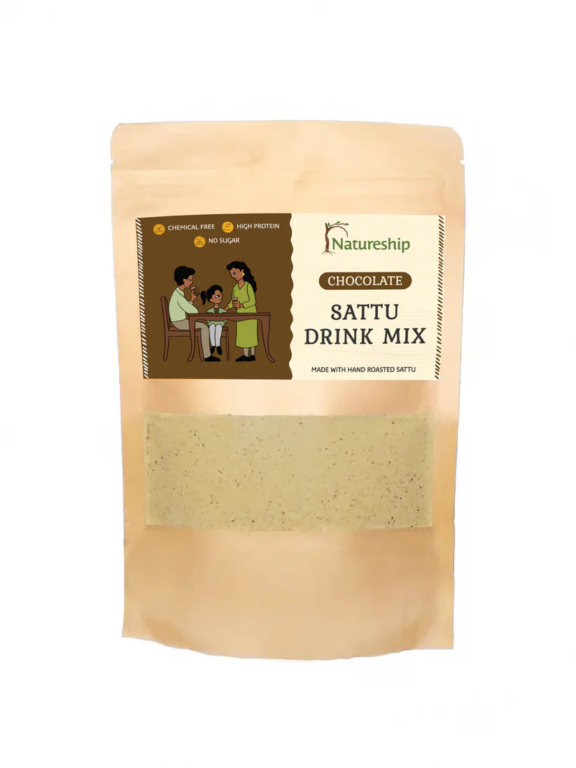Sattu Drink | Chocolate Sattu Drink Mix - Hand Roasted &amp; Stone Ground Chana Sattu – Gluten Free, High In Protein And Fiber Or Preservatives  Free - Natureship - 220gm