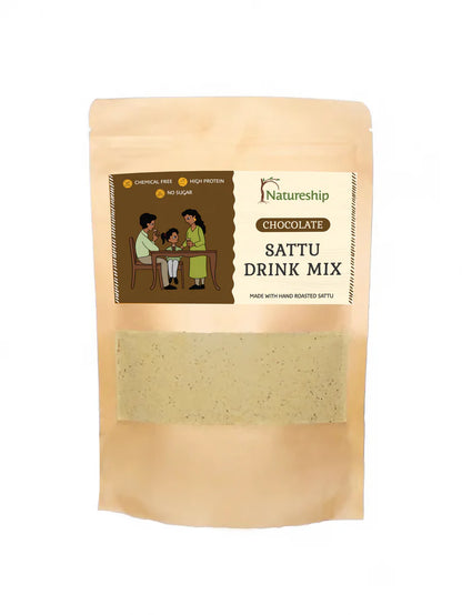 Sattu Drink | Chocolate Sattu Drink Mix - Hand Roasted &amp; Stone Ground Chana Sattu – Gluten Free, High In Protein And Fiber Or Preservatives  Free - Natureship - 220gm