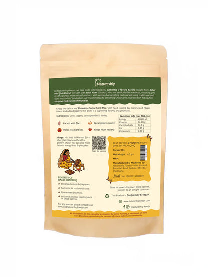 Sattu Drink | Chocolate Sattu Drink Mix - Hand Roasted &amp; Stone Ground Chana Sattu – Gluten Free, High In Protein And Fiber Or Preservatives  Free - Natureship - 220gm