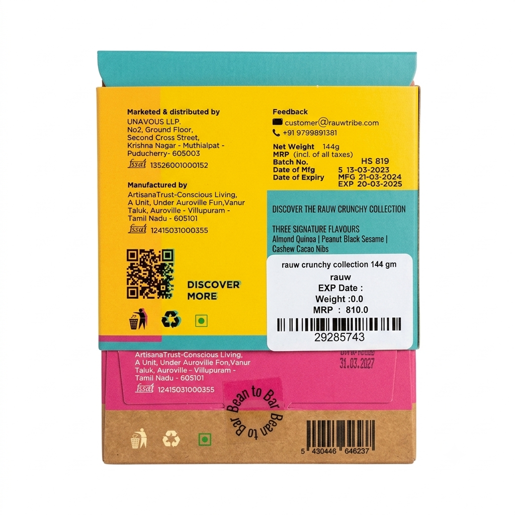 Chocolate | Crunchy Collection Chocolate - 100% Plant Based  - No  Preservative, artificial flavors or emulsifiers - Rauw - 144gm