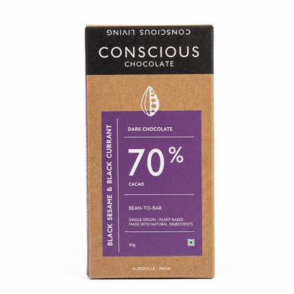70% Black Sesame &amp;amp; Raisin Dark Chocolate Bar – Vegan &amp;amp; Gluten Free - Conscious Living – 60gm