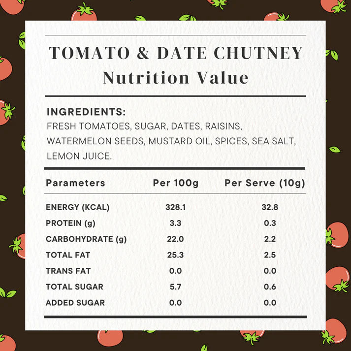 Chutney | Tomato &amp; Date Chutney (Home Made With Probiotic Goodness) – 100% Natural – Vegan, No Added Colour &amp;amp; No Added Preservatives – Golden Grass – 200gm