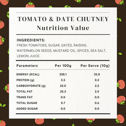 Chutney | Tomato &amp; Date Chutney (Home Made With Probiotic Goodness) – 100% Natural – Vegan, No Added Colour &amp;amp; No Added Preservatives – Golden Grass – 200gm