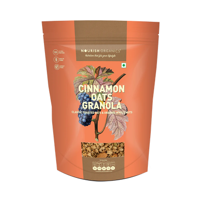 Oats Cinnamon Granola - High Protein, Rich In Fiber, Wheat Free, Fat Free &amp;amp; Lactose Free - Nourish Organics - 300gm