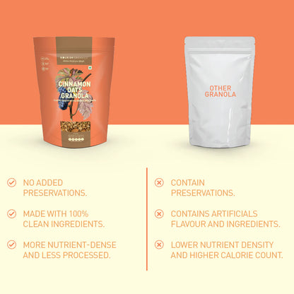 Oats Cinnamon Granola - High Protein, Rich In Fiber, Wheat Free, Fat Free &amp;amp; Lactose Free - Nourish Organics - 300gm