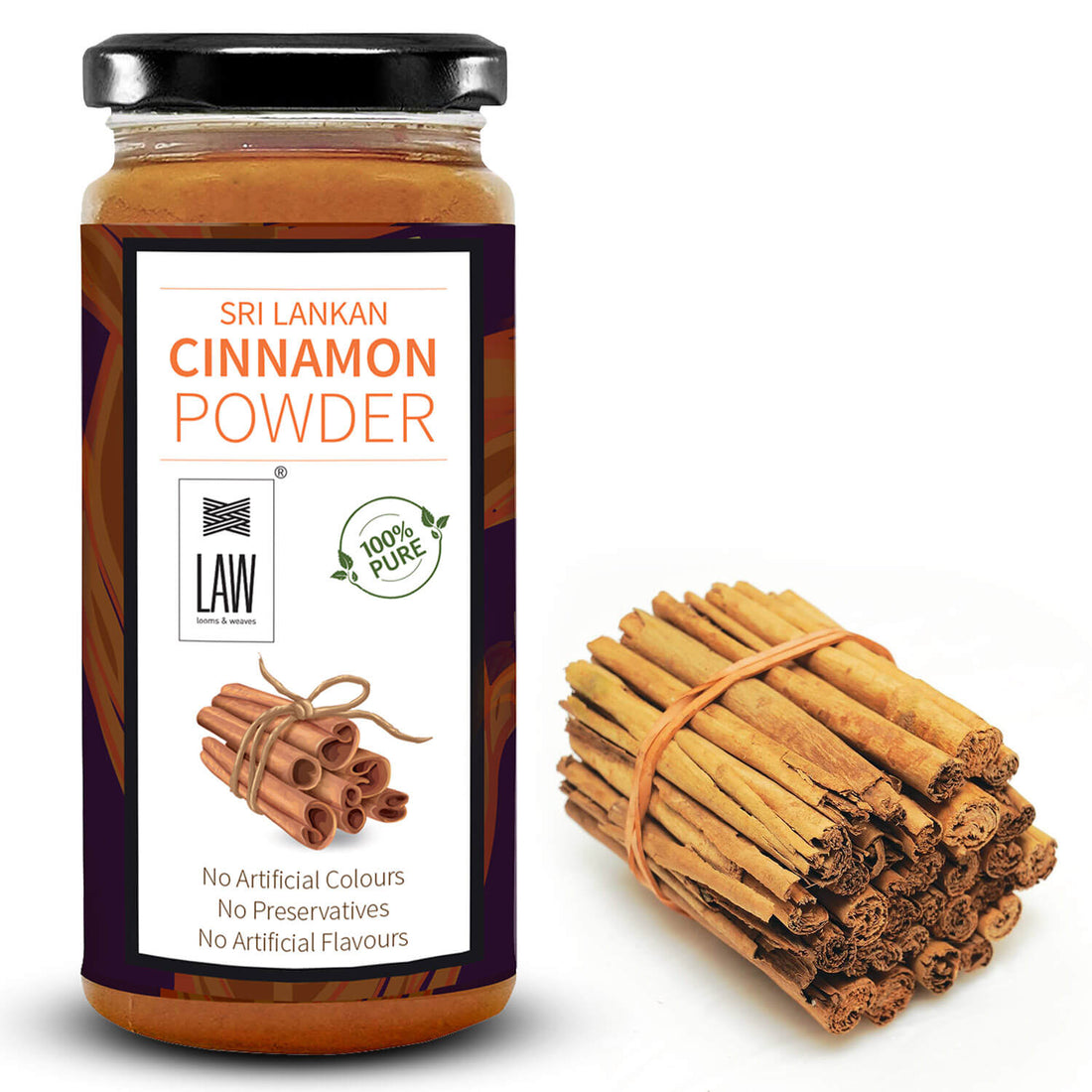 Cinnamon Powder | Sri Lankan (Cinnamomum Verum) - Pure - No Artifial Colors, Preservatives &amp;amp; No Flavours - Loom And Weaves - 100gm