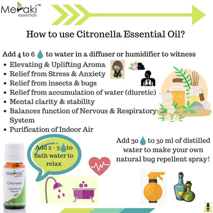 Citronella Oil (Cymbopogon Winterianus) - Natural - Indian - Meraki Essentials - 10ml