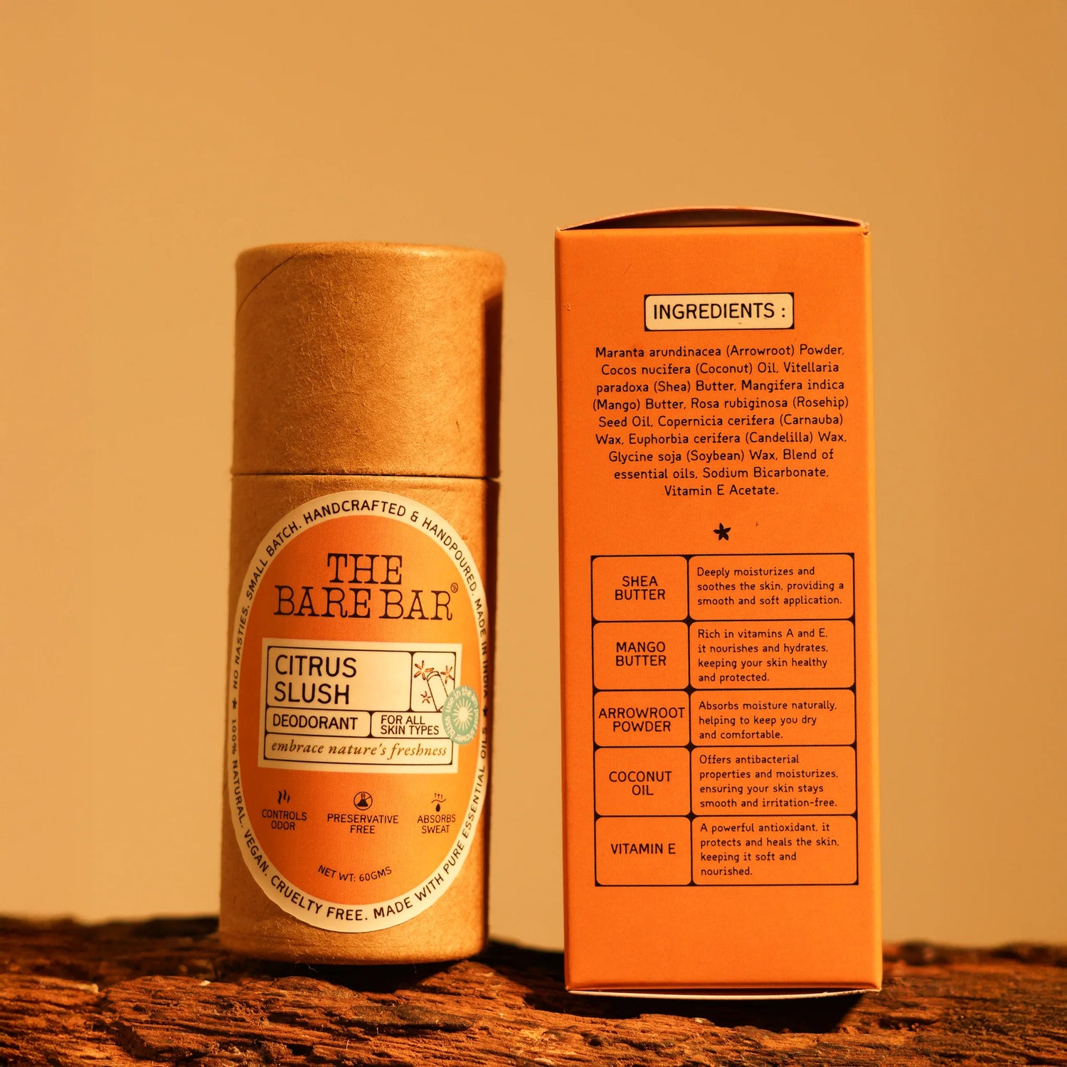 Deodorant | Citrus Slush (With Arrowroot Powder &amp; Shea Butter) - For All Type Of Skin - The Bare Bar - 60gm