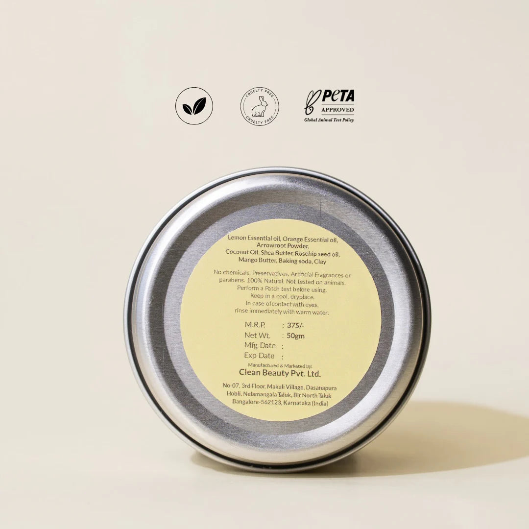 Deodorant | Citrus Slush Deodorant – Vegan, No Artificial Fragrances, Paraben Free & No Added Preservatives – The Bare Bar – 50gm