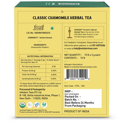 Classic Chamomile Herbal Tea – Vahdam – 15Tea Bags