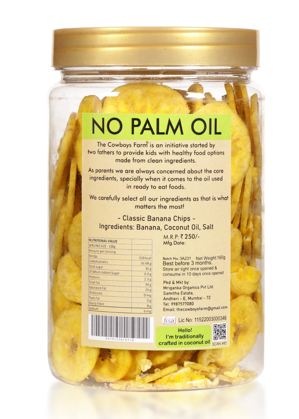 Banana Chips | (Classic) - Gluten Free, No Onion, No Garlic, No Palm Oil & No Added Preservatives - The Cow Boys Farm – 160gm