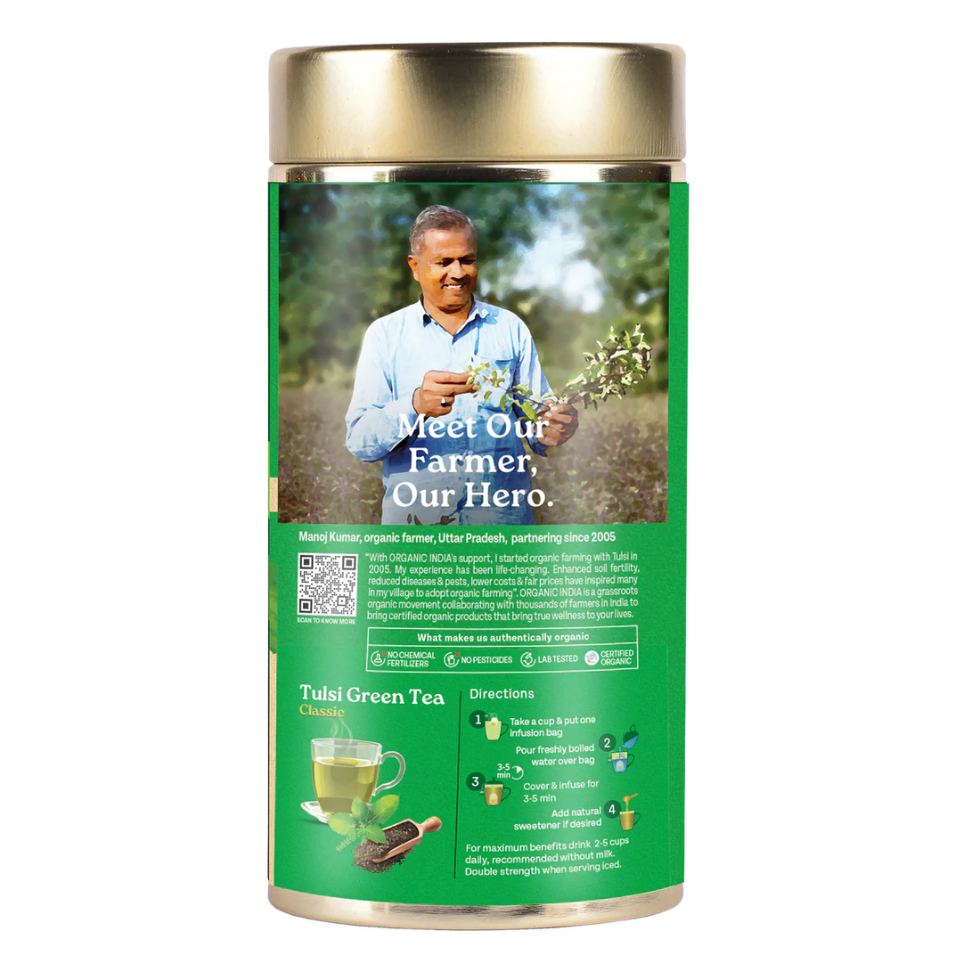 Tulsi Green Tea - Classic – Certified Organic - Stress Relieving &amp; Uplifting - Organic India –Tin Box 100gm