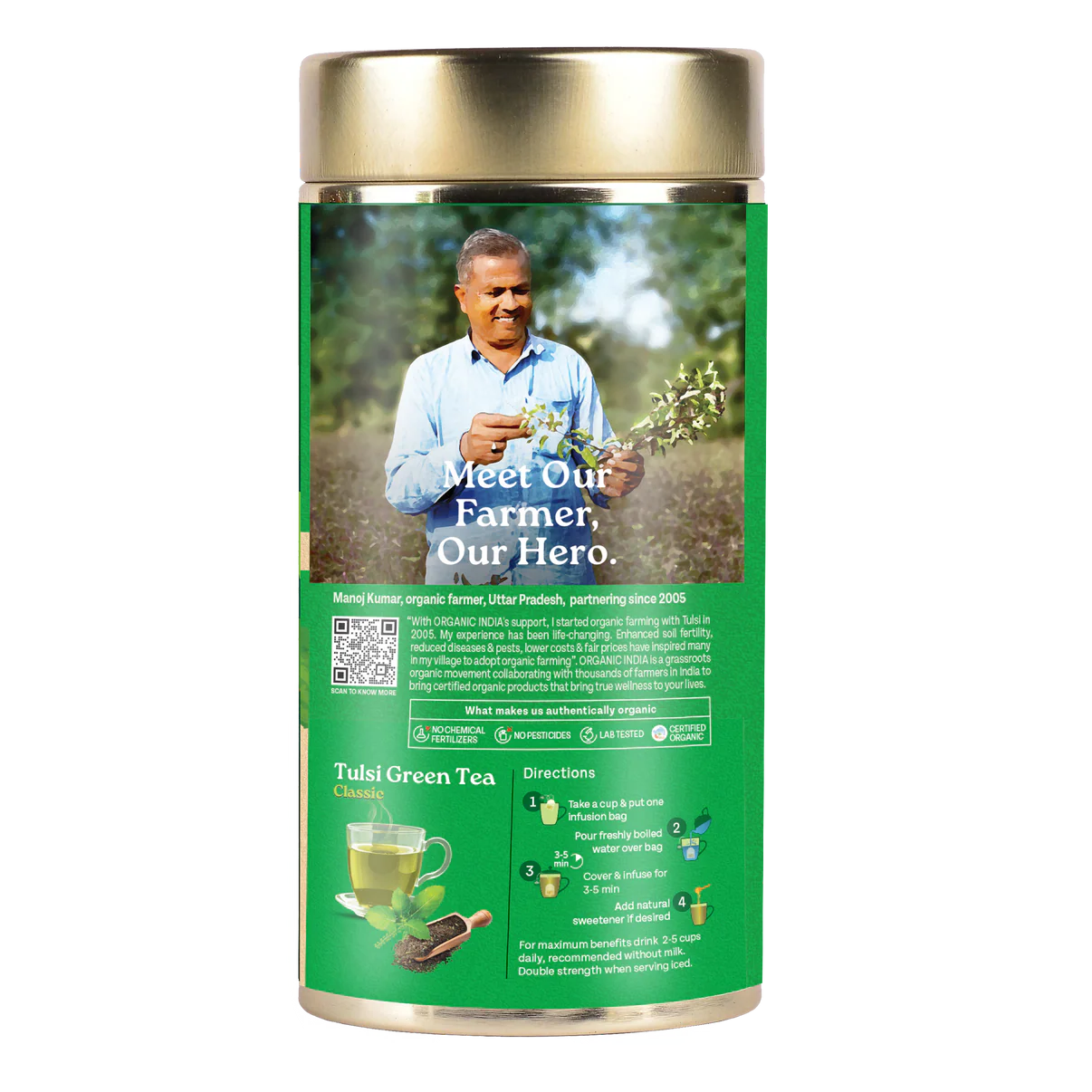 Tulsi Green Tea - Classic – Certified Organic - Stress Relieving &amp; Uplifting - Organic India –Tin Box 100gm