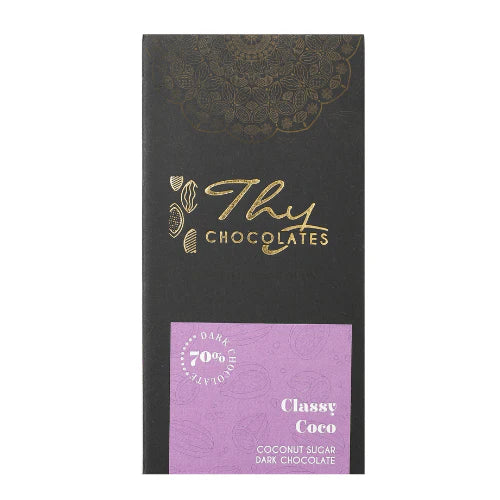 Dark Chocolate | Classy Coco Coconut Sugar 70% Dark Chocolate - Bean To Bar - No Additives, Colours &amp; No Added Preservatives - Thy Chocolates - 50gm