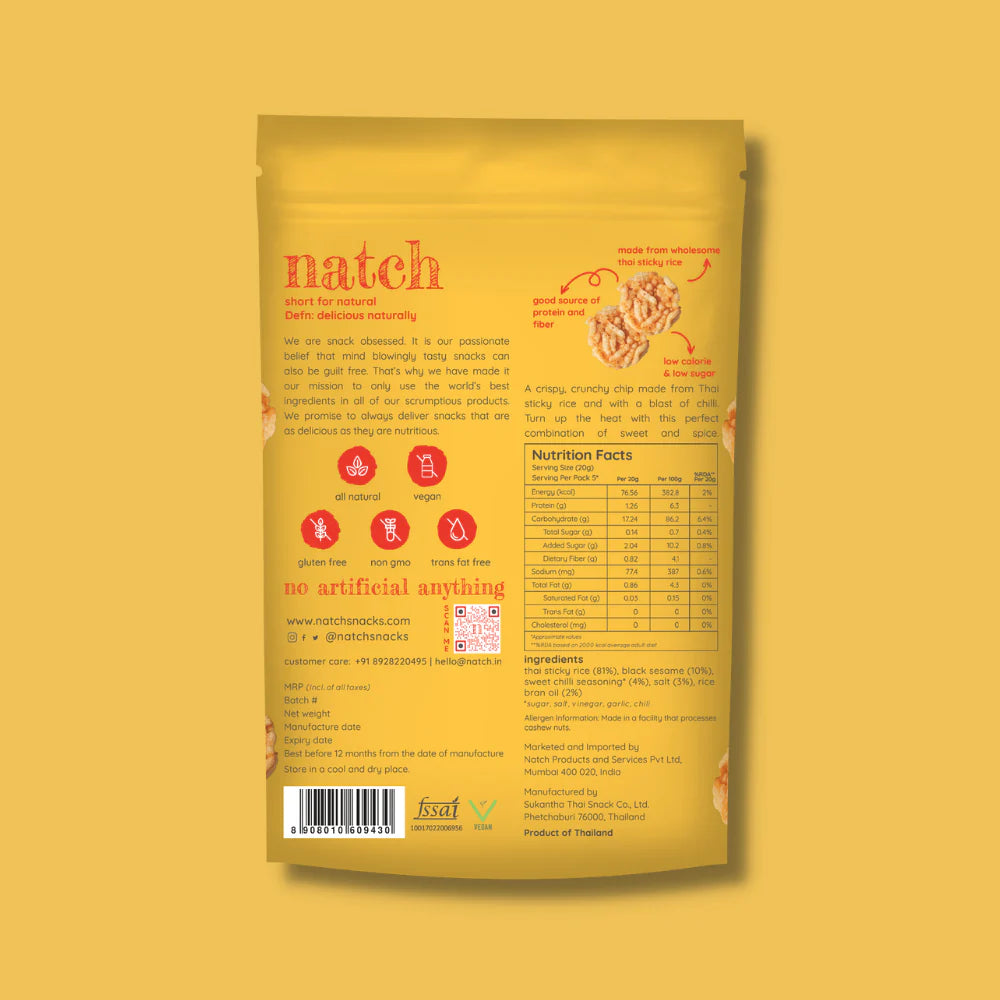 Chips | Thai Rice Chips (Sweet Chilli)- All Natural – Vegan, Gluten Free, Trans Fat Free, Non GMO &amp; No Added Artificial Flavor – natch – 100gm