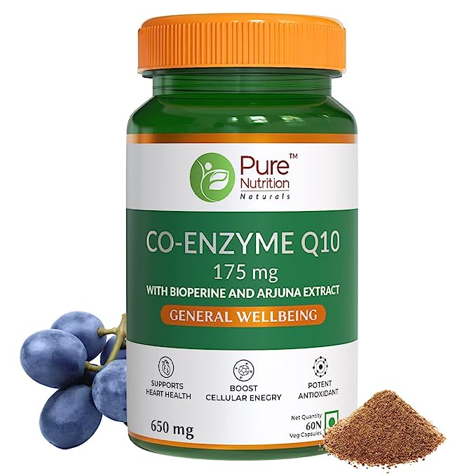 Bio COQ-10 (Bio Enhanced Coenzyme Q-10) – With Bioperine And Arjuna Extract – Supports Energy Production &amp; Heart Health – Pure Nutrition – 175 mg – 60 Capsule