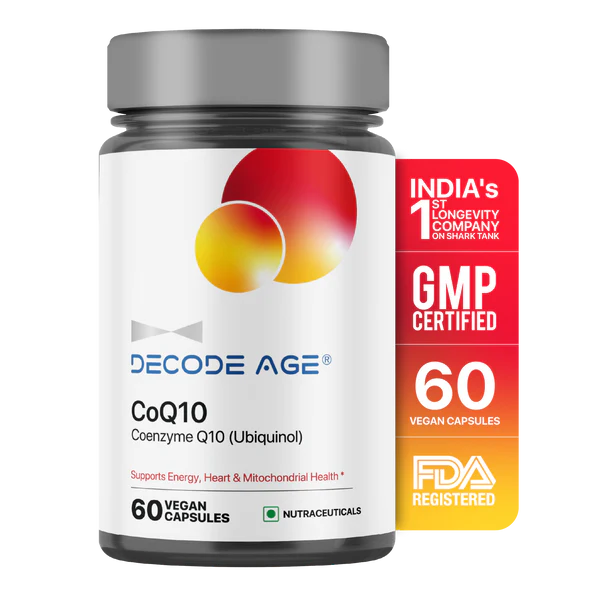 CoQ10 | Coenzyme Q10 (Ubiquinol) - Support Energy, Heart &amp;amp; Mitochondrial Health - Vegan, Gluten Free, Soy Free, Sugar Free, Non GMO &amp;amp; No Artificial Sweeteners - Decode Age -  60 Capsules