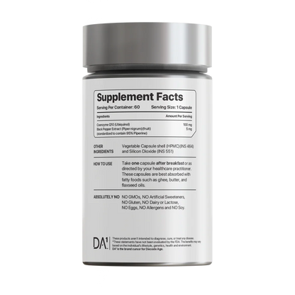 CoQ10 | Coenzyme Q10 (Ubiquinol) - Support Energy, Heart &amp;amp; Mitochondrial Health - Vegan, Gluten Free, Soy Free, Sugar Free, Non GMO &amp;amp; No Artificial Sweeteners - Decode Age -  60 Capsules