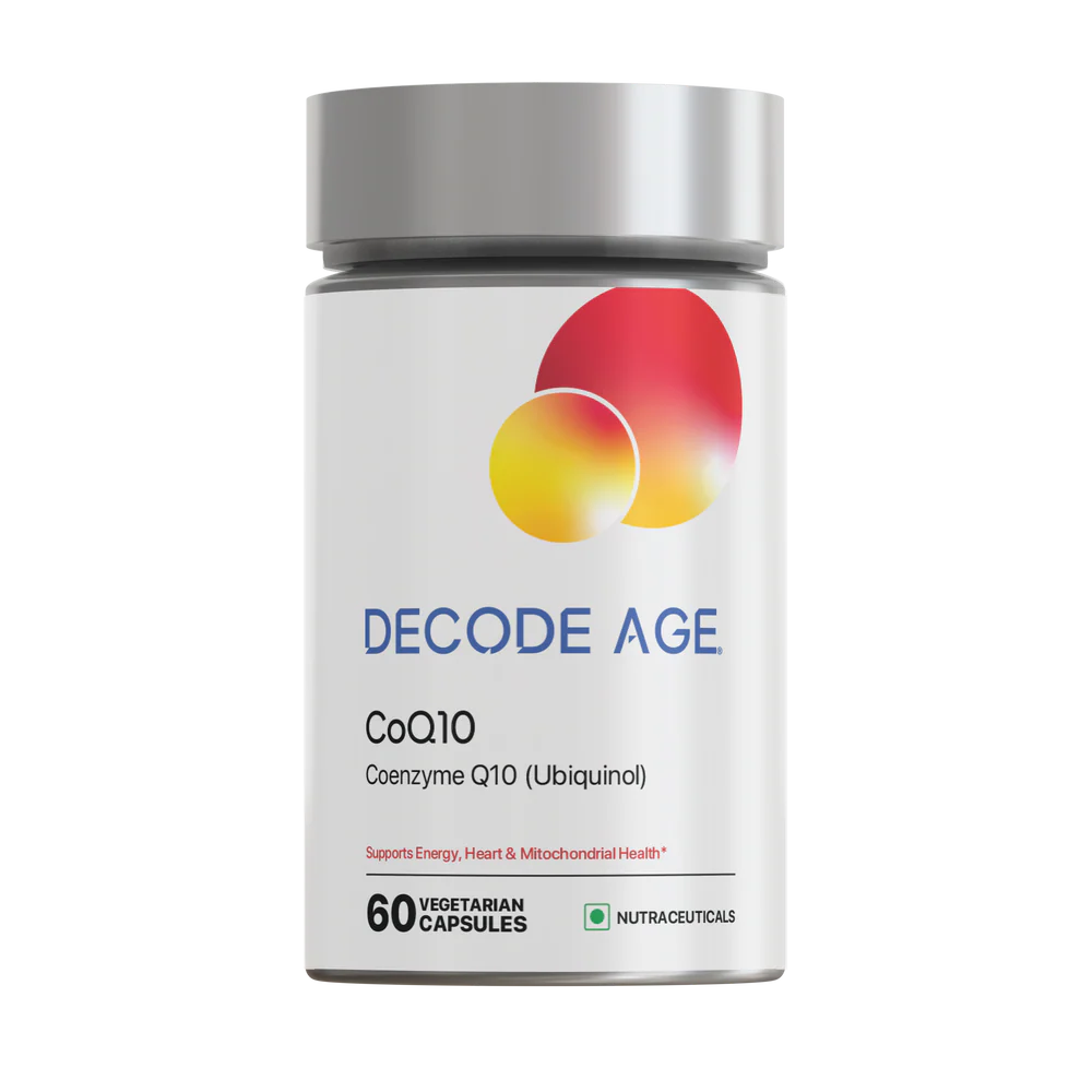 CoQ10 | Coenzyme Q10 (Ubiquinol) - Support Energy, Heart & Mitochondrial Health - Vegan, Gluten Free, Soy Free, Sugar Free, Non GMO & No Artificial Sweeteners - Decode Age - 60 Capsules