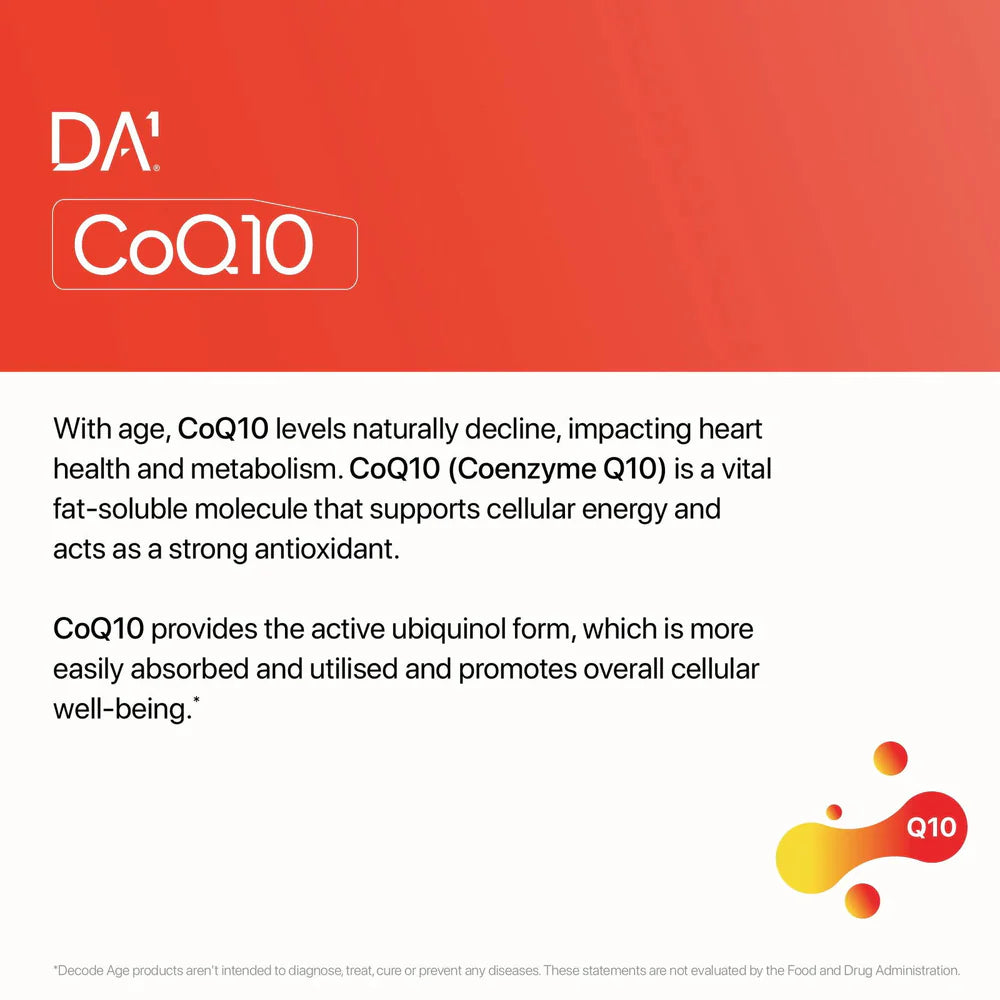 CoQ10 | Coenzyme Q10 (Ubiquinol) - Support Energy, Heart &amp;amp; Mitochondrial Health - Vegan, Gluten Free, Soy Free, Sugar Free, Non GMO &amp;amp; No Artificial Sweeteners - Decode Age -  60 Capsules