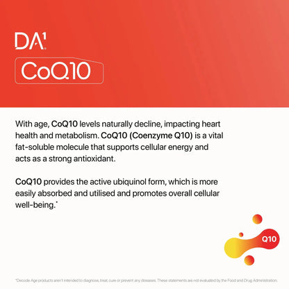 CoQ10 | Coenzyme Q10 (Ubiquinol) - Support Energy, Heart &amp;amp; Mitochondrial Health - Vegan, Gluten Free, Soy Free, Sugar Free, Non GMO &amp;amp; No Artificial Sweeteners - Decode Age -  60 Capsules