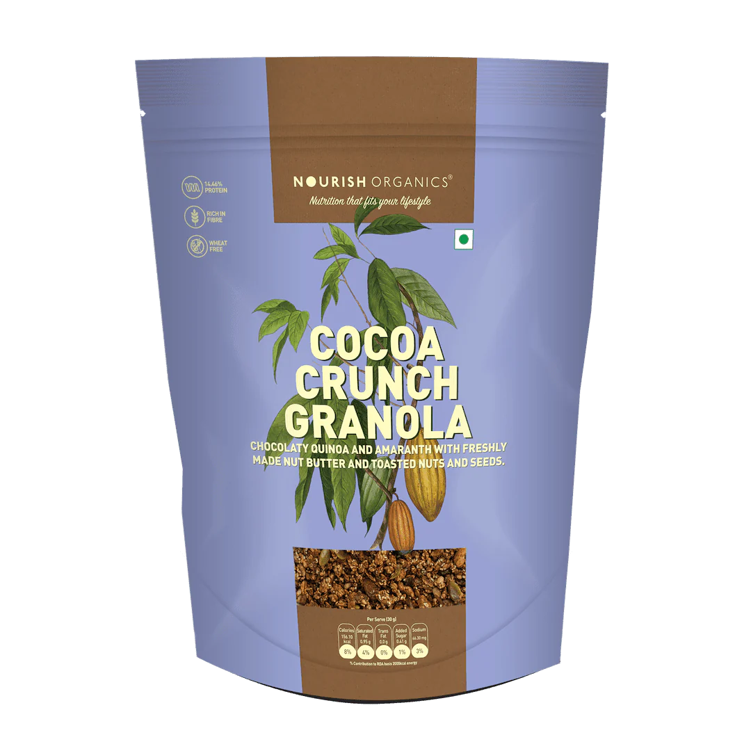 Cocoa Crunch Granola - No Added Sugar, High Protein, High Fiber, Lactose Free &amp; Fat Free – Nourish Organics - 300gm