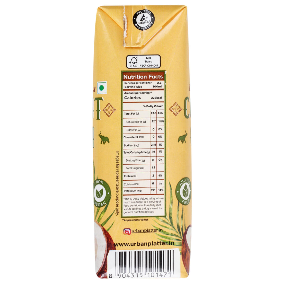 Unsweetened Coconut Cream - Vegan - Urban Platter - 250ml
