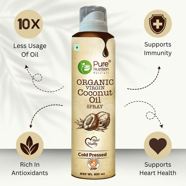 Coconut Oil Spray | Coconut Oil Cooking Spray (Extra Virgin) – Good for Skin, Hair, Baby Massage - Organic – Cold Pressed – Pure Nutrition – 200ml