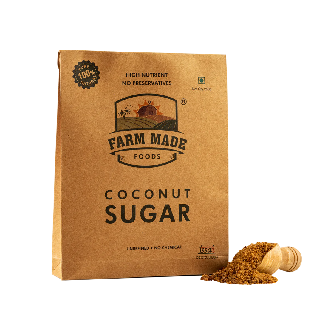 Sugar | Coconut Sugar – Great For Baking - No Added Chemical & No Added Preservative - Farm Made – 250gms