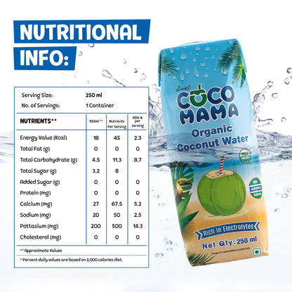 Coconut Water - Organic - Vegan, Gluten Free, Enriched with Vitamin C - Coco Mama - 250ml