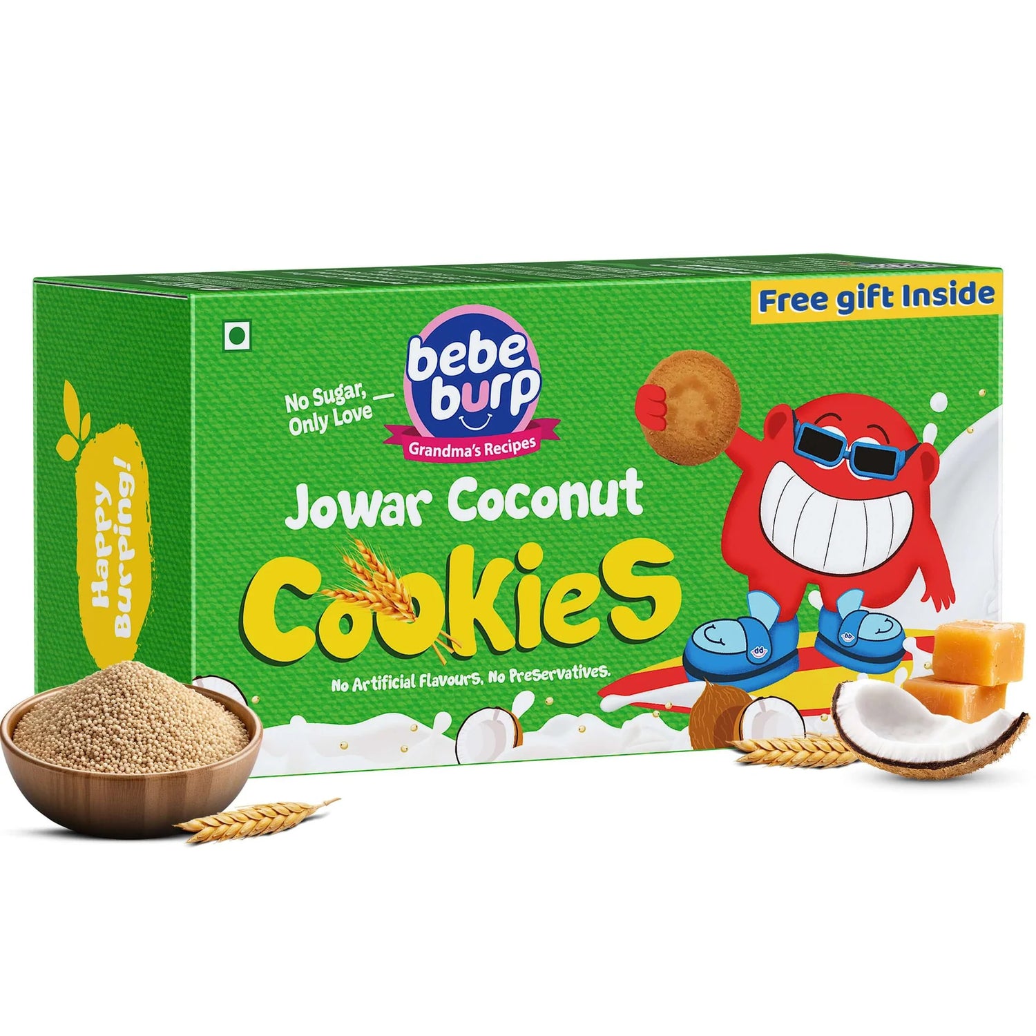 Cookies | Jowar Coconut Cookies - Everyday Delight - Gluten Free, Refined Sugar Free, No Stabilizers, No Emulsifiers, No Artificial Flavors &amp;amp; No Preservatives  - Bebe Burp- 150gm