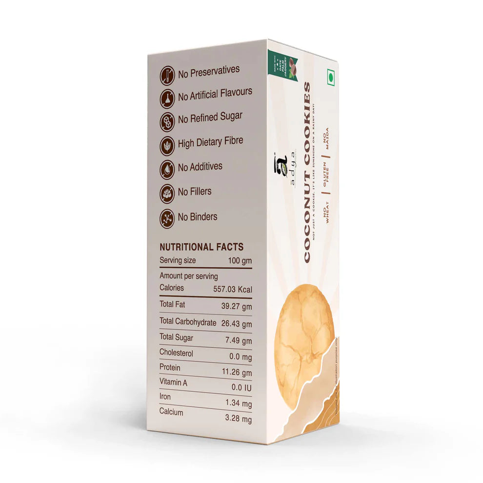 Cookies | Coconut Cookies - Gluten Free, No Wheat, No Maida, Preservatives Free &amp; No Additives, Fillers, Binders &amp; No Refined Sugar - Adya Organic - 100gm