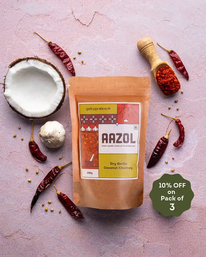 Chutney | Dry Garlic Coconut Chutney - Vada Pav Masala - No Added Preservatives - Aazol - 200gm