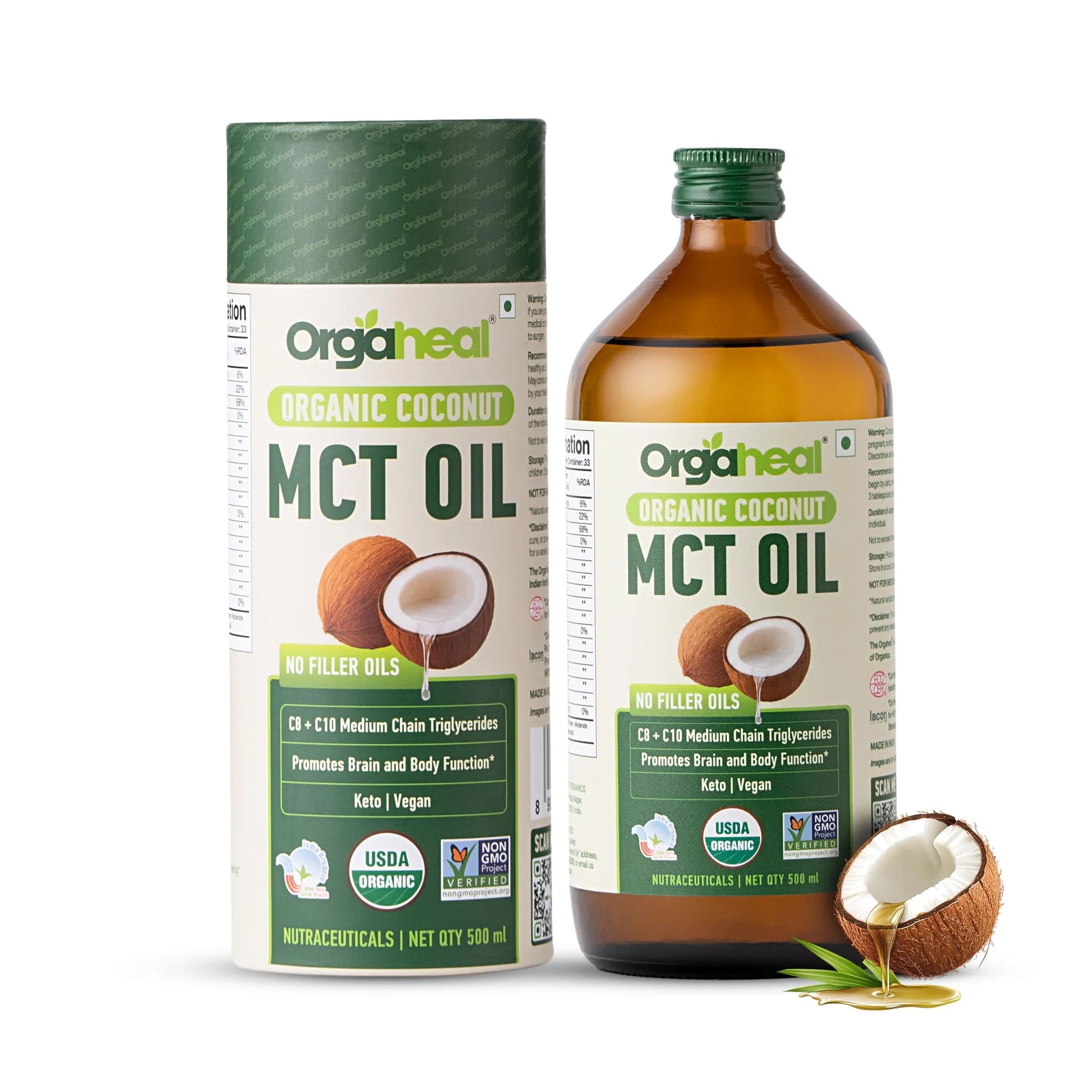 Coconut Oil -Organic Coconut MCT Oil-USDA Organic-Keto, Vegan, Certified Organic - No Fillers Oils - Orgaheal - 500ml