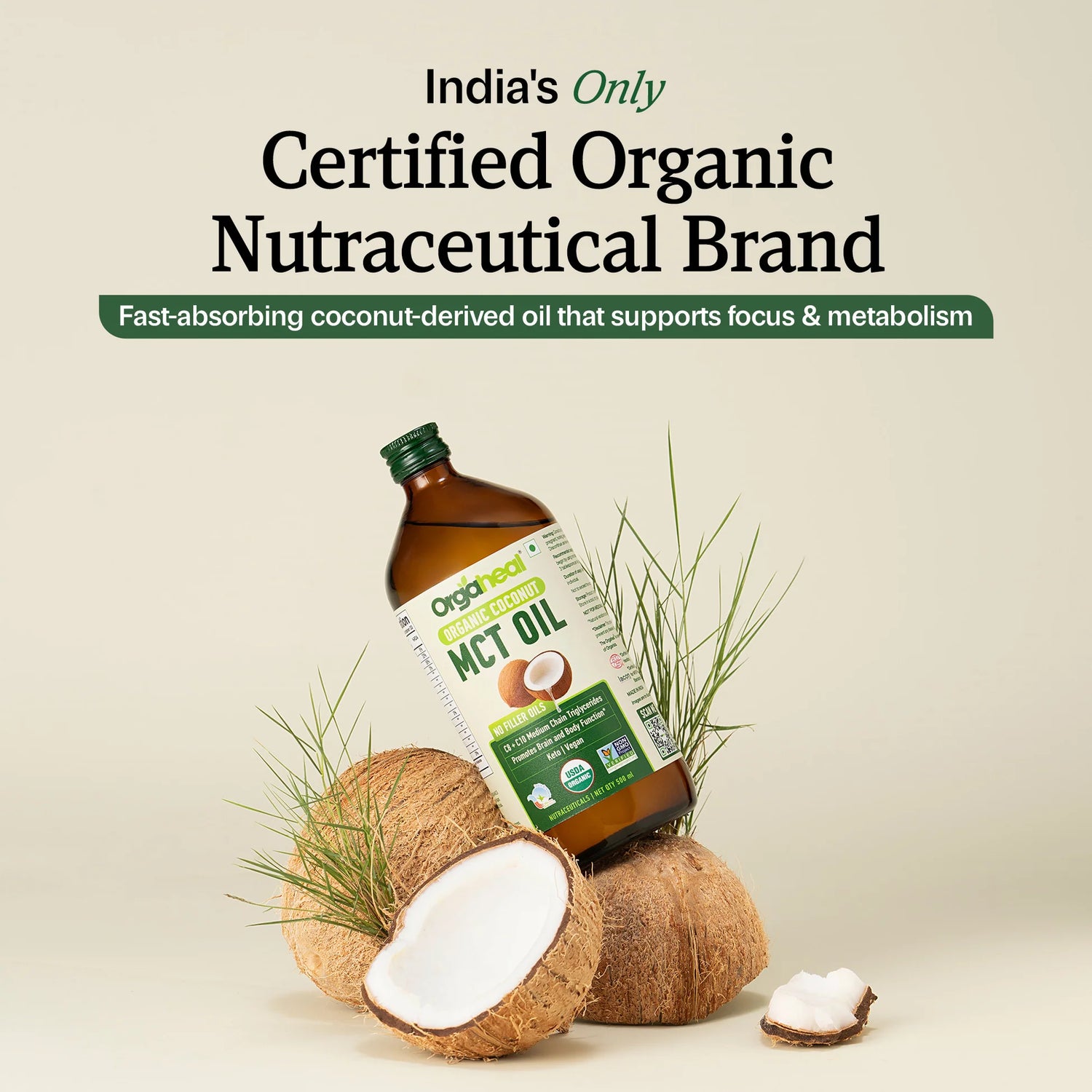 Coconut Oil -Organic Coconut MCT Oil-USDA Organic-Keto, Vegan, Certified Organic - No Fillers Oils - Orgaheal - 500ml