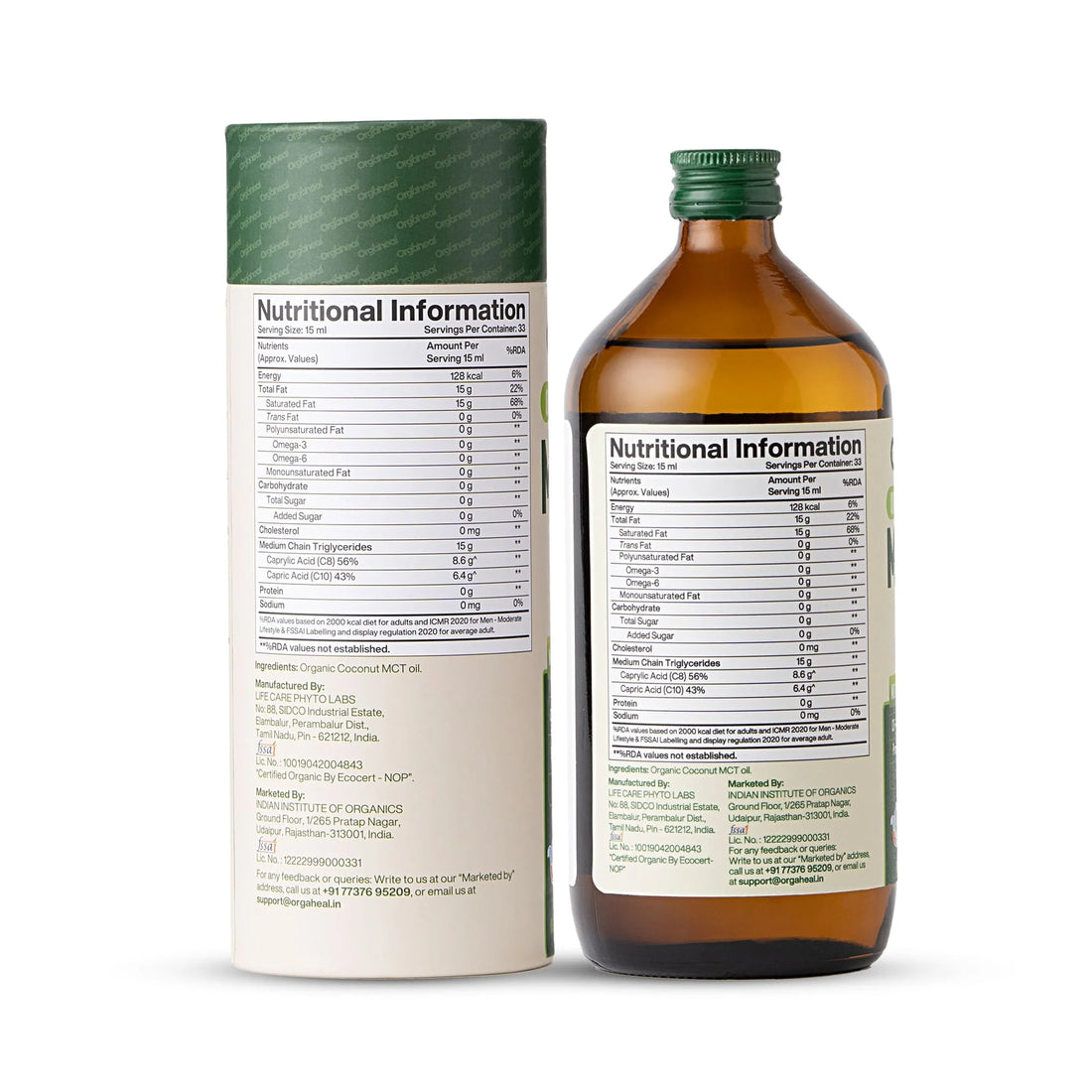 Coconut Oil -Organic Coconut MCT Oil-USDA Organic-Keto, Vegan, Certified Organic - No Fillers Oils - Orgaheal - 500ml