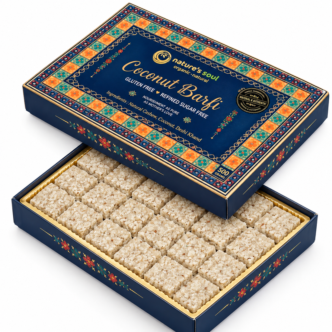 Coconut Barfi - Gluten Free - Made From 100% Natural Ingredients - No Preservatives &amp; Refined Sugar Free - Nature&