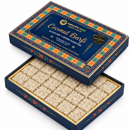 Coconut Barfi - Gluten Free - Made From 100% Natural Ingredients - No Preservatives &amp; Refined Sugar Free - Nature&