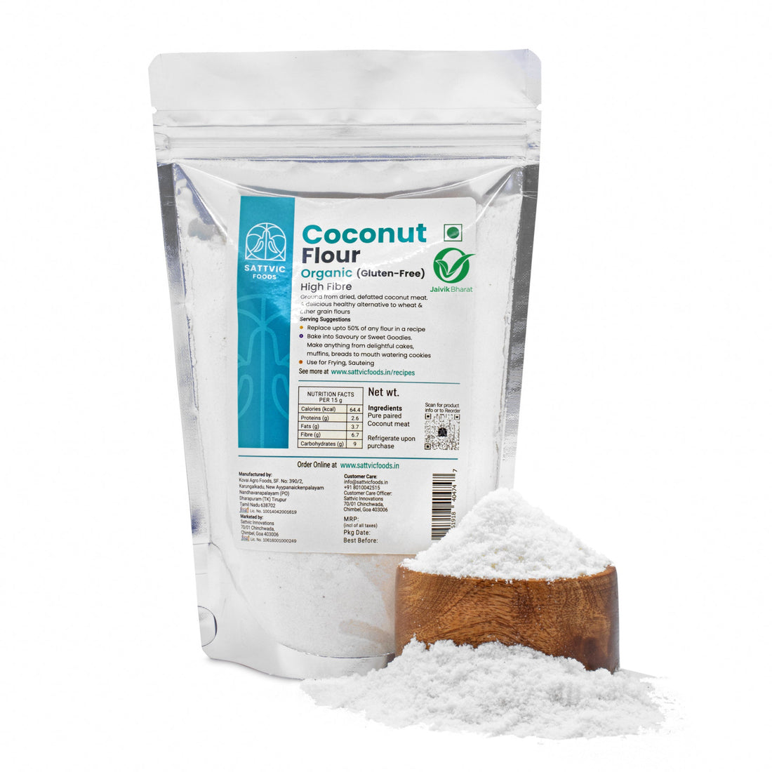 Coconut Flour | Defatted Coconut Flour - Unblanched - Gluten Free &amp; Keto Friendly - Sattvic Food - 250gm