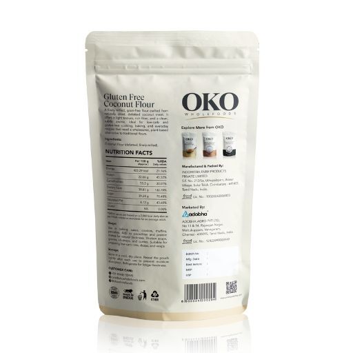 Flour | Gluten Free Coconut Flour -High Fibre ,Low Carbs - No Preservatives - OKO Whole Food -250gm
